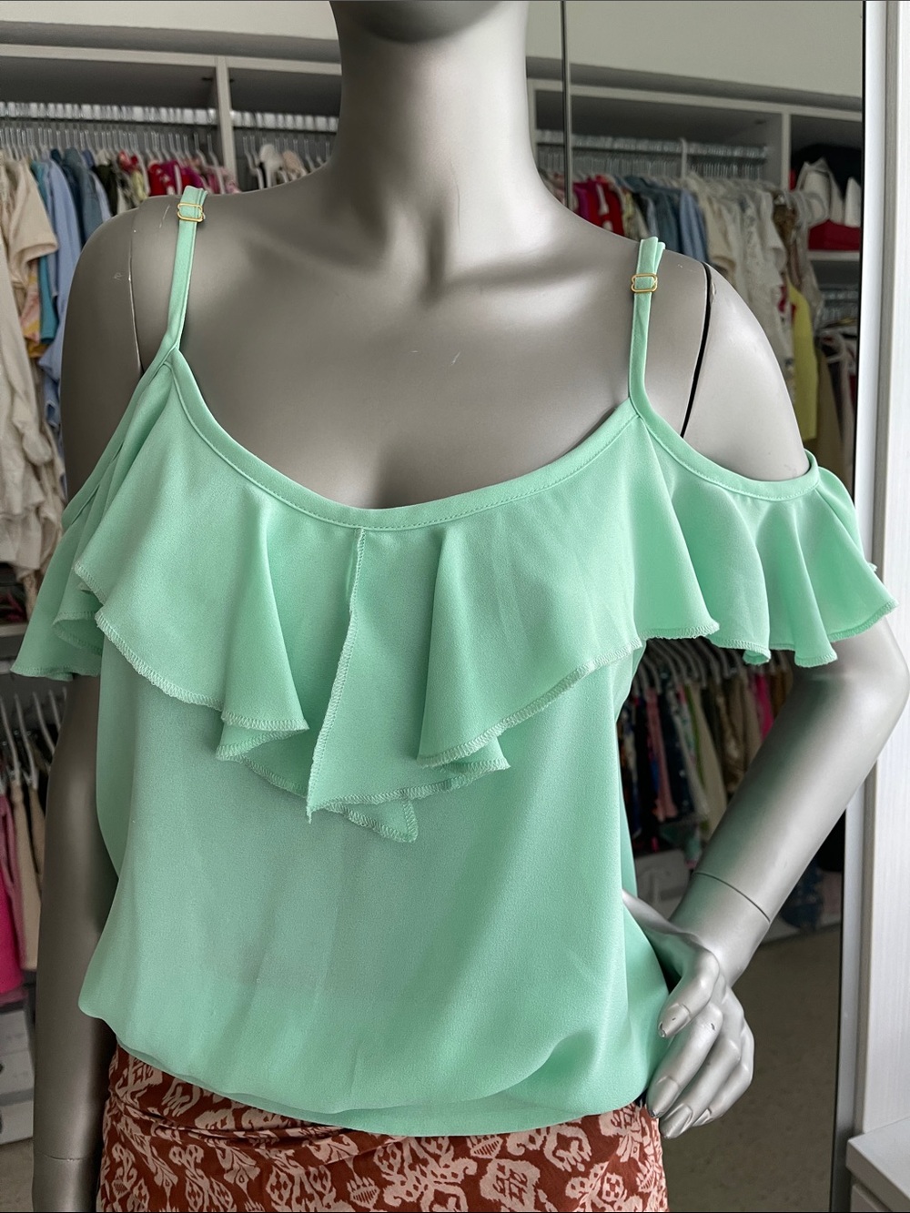 Women's Mint Ruffle Cold-Shoulder top - Picture 2 of 6